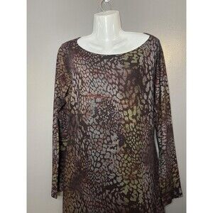 Nally & Millie Dress Womens Large Brown Multicolor Abstract Knit Tunic Boho
